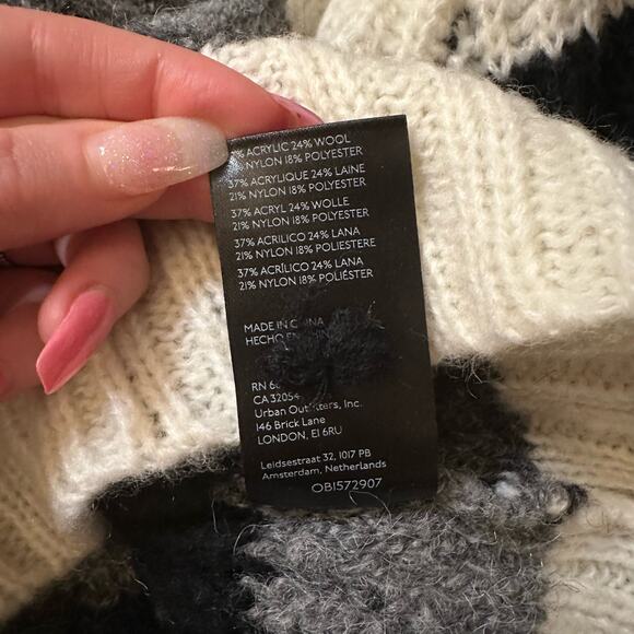 Anthropologie black, gray & cream striped knit turtleneck cropped sweater XS NWT - Picture 9 of 13